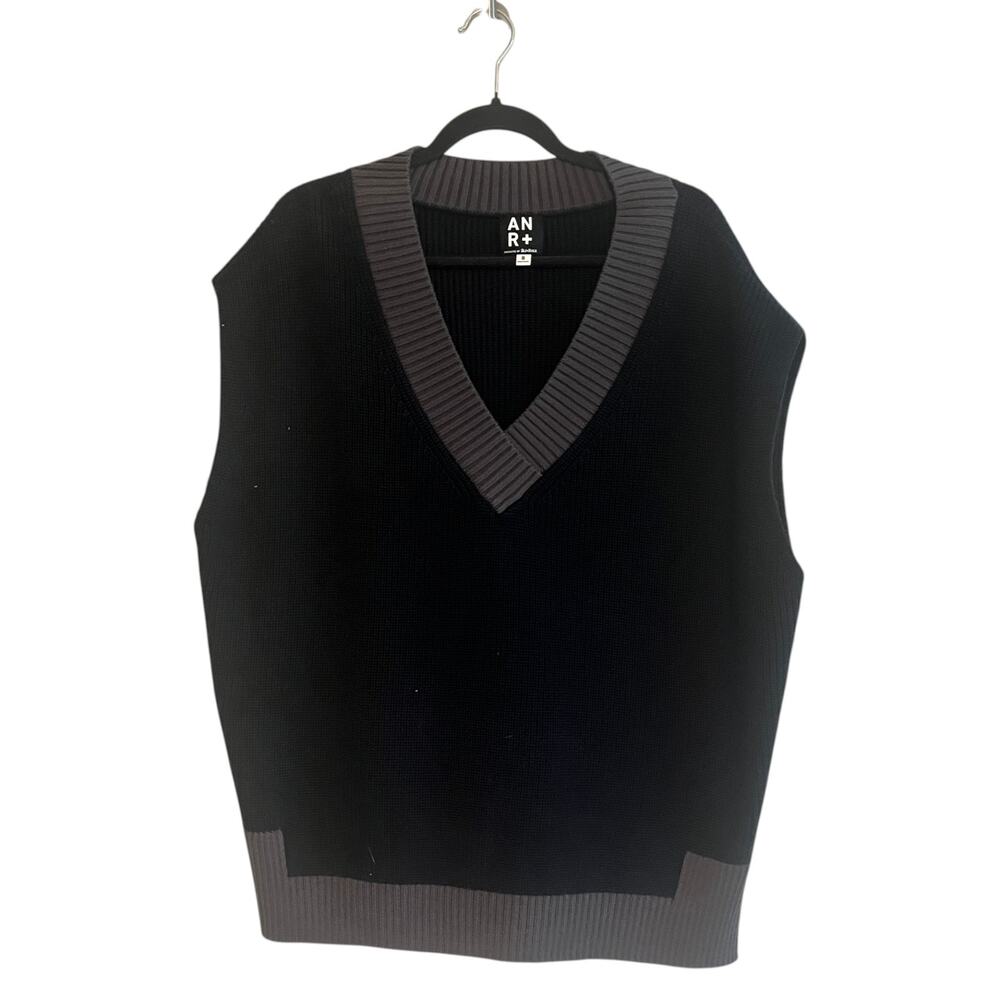Alp N Rock ANR+ Sweater Vest V-Neck Sleeveless Knit Preppy Black Size Small